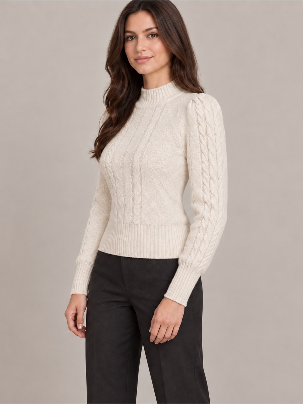 Preppy LOFT Cream Cable Knit Mockneck Sweater Women's S